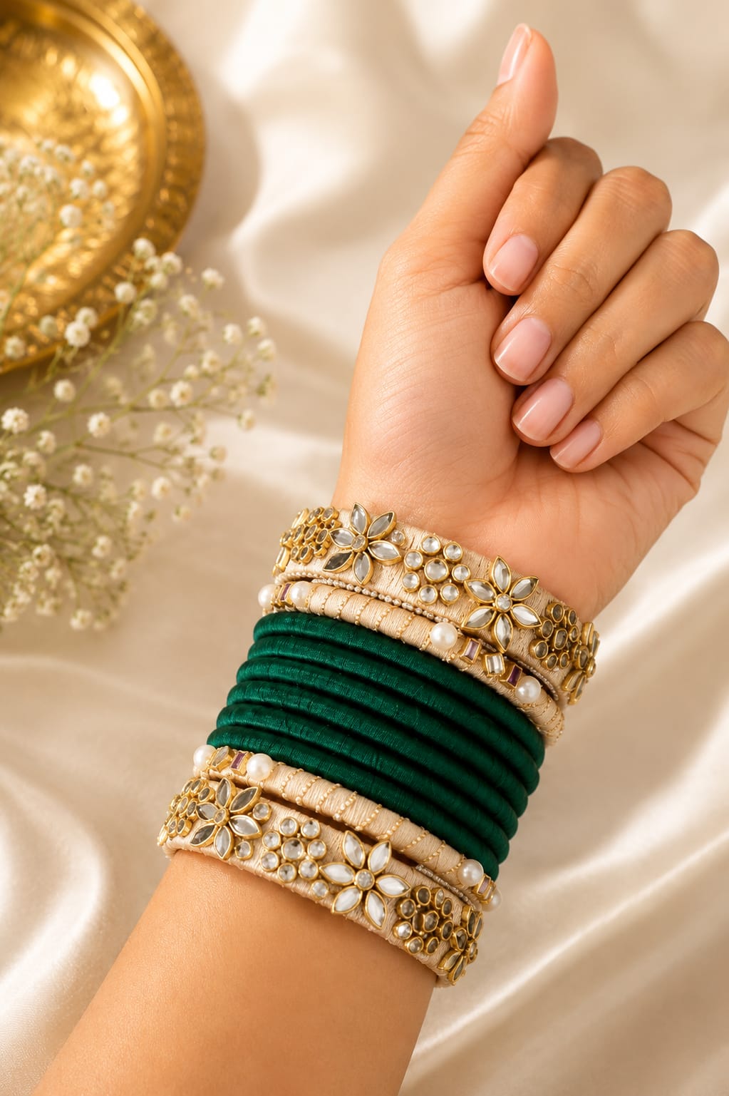 green kundan bangles set
