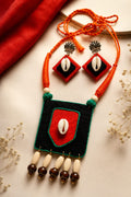 red biack febric necklec