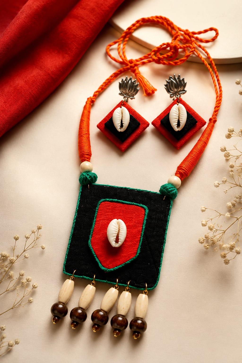 red biack febric necklec