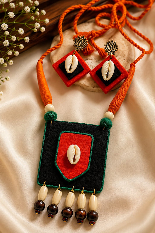 orange black fabric necklace set