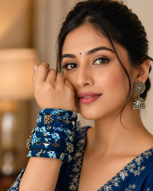 Indigo Mirror Fabric Bangles