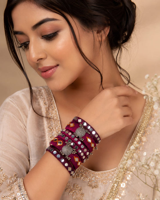 cotton thread mirror charm bangles
