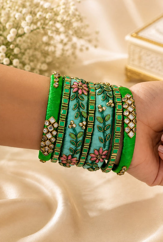 Green fabric bangle set